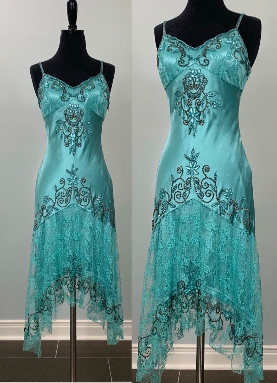 NiceVestidos-_Blue delicate beaded dress NV6009
