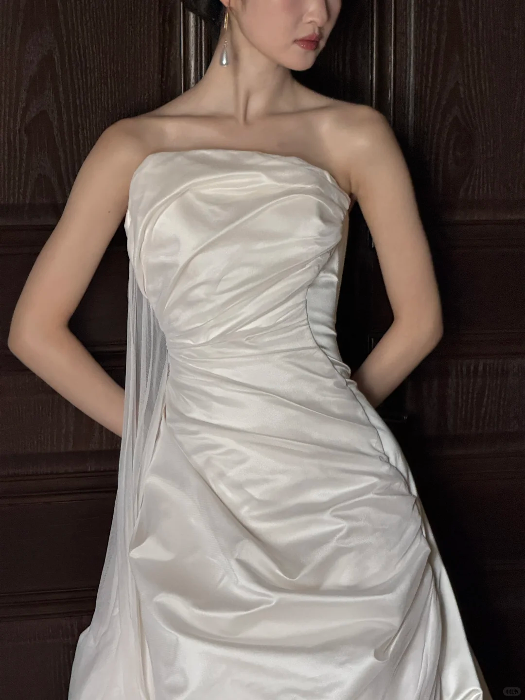 Ivory Strapless Draped Ruched Satin A-Line Wedding Gown NV7190