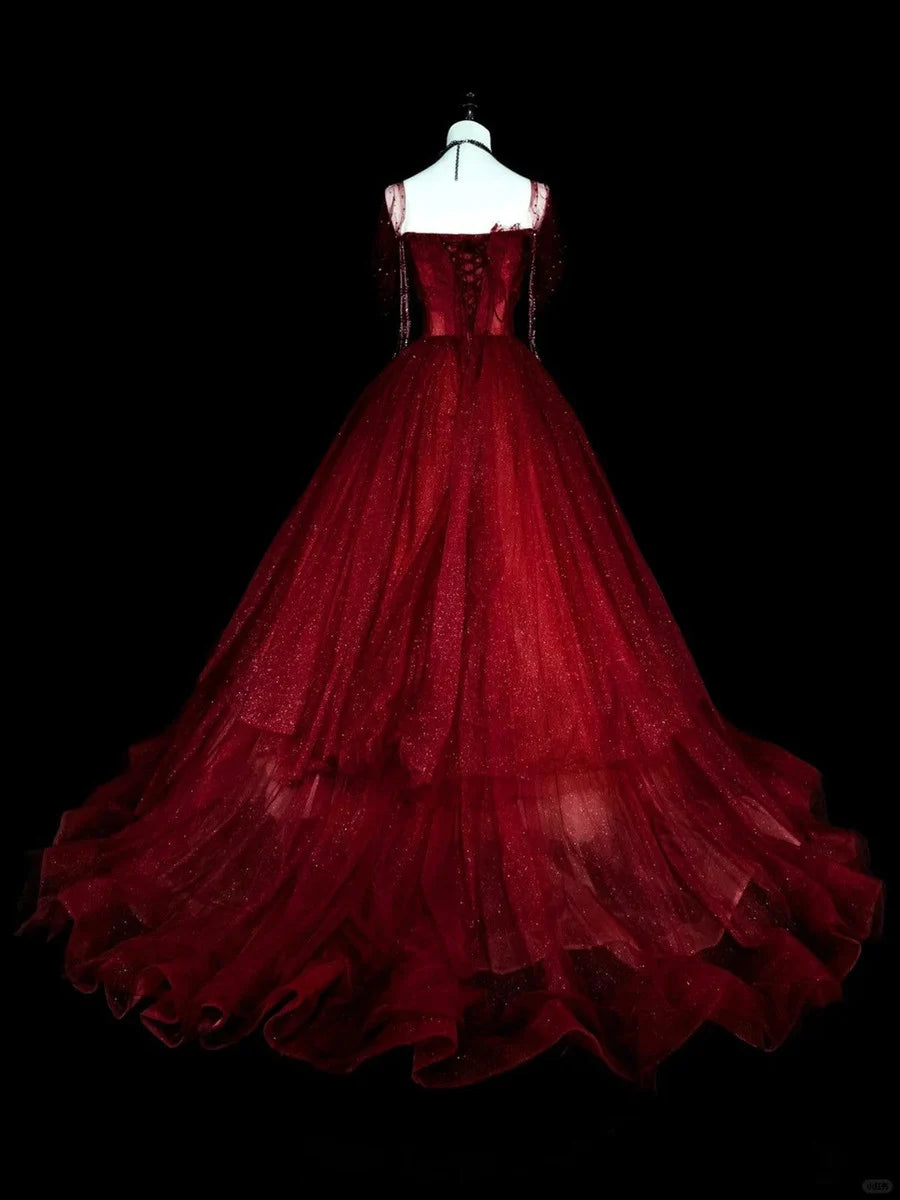 Burgundy sweetheart beaded tulle dress off the shoulder sweet 16 years old dress nv4283