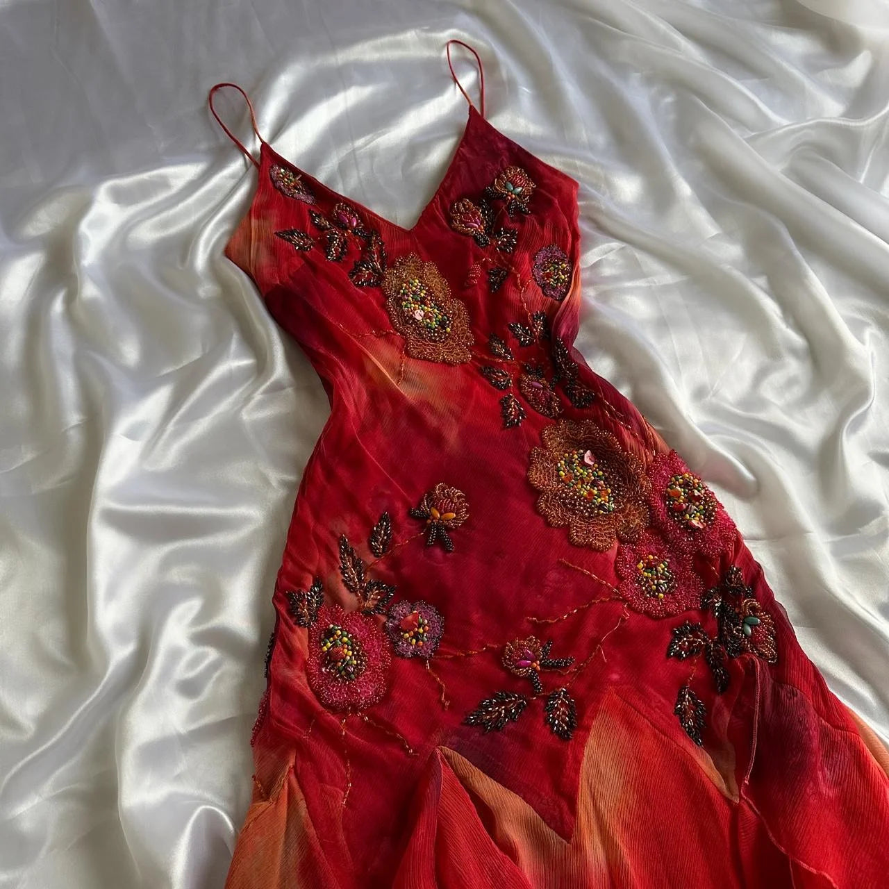 🌺✨Red exquisite beaded elegant retro long chiffon prom dress party dress nv5351