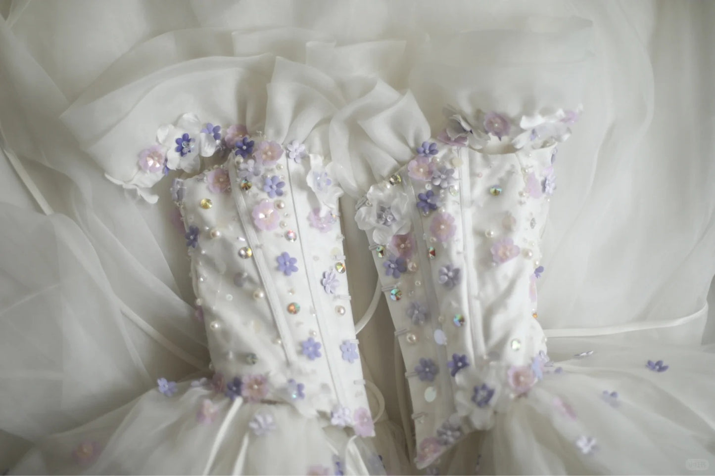 White sweet floral long tulle ball gown evening dress party dress nv4691