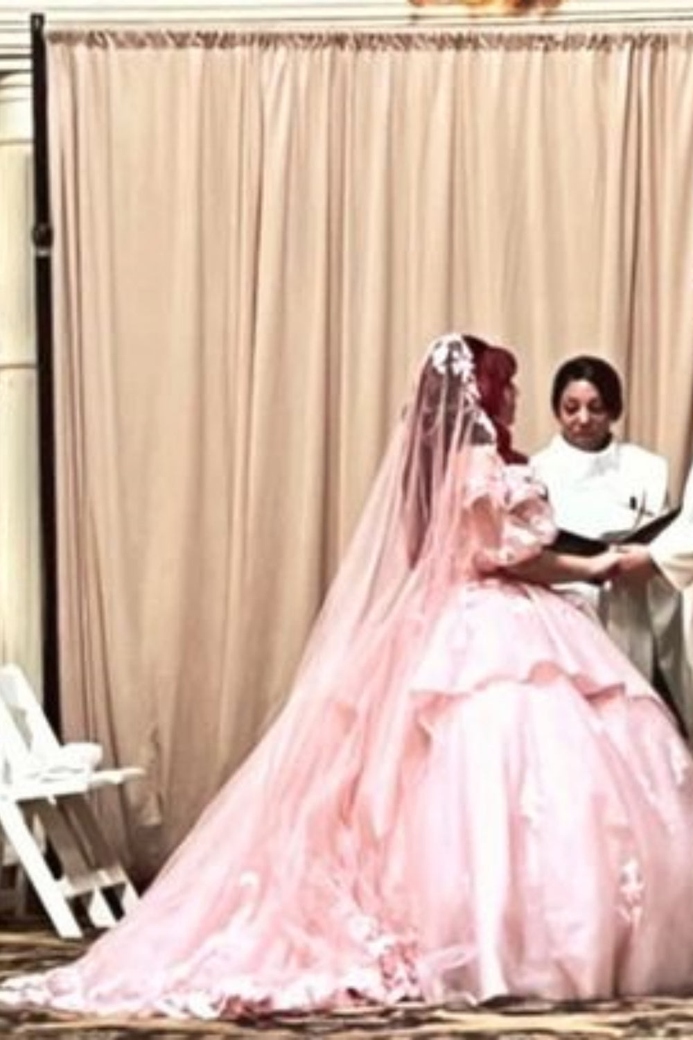 NiceVestidos--Pink exquisite lace floral long floor-length ball gown wedding dress NV5832