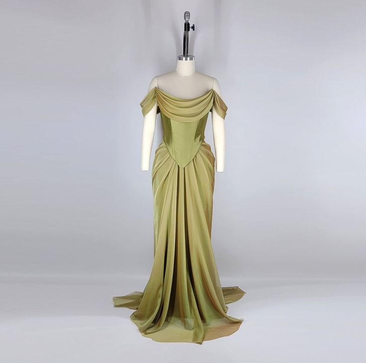 Green vintage elegant long satin ball gown evening dress party dress nv3529