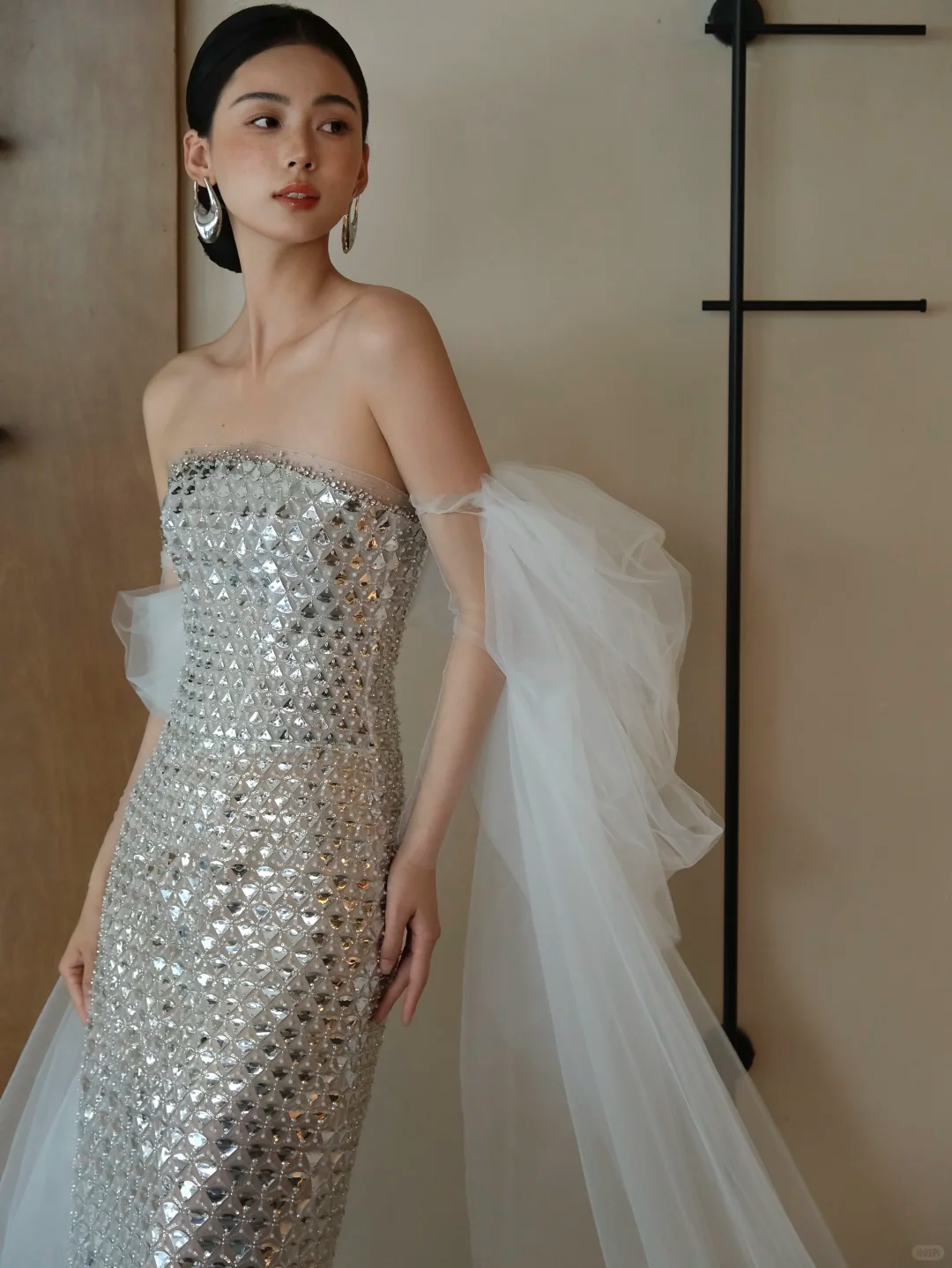 Silver Strapless Rhinestone Beaded Mermaid Evening Gown NV7195