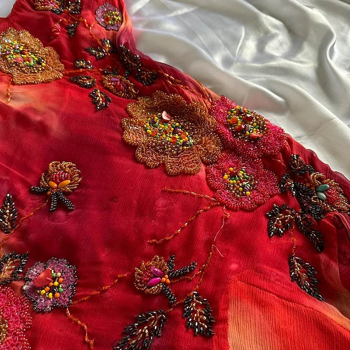 🌺✨Red exquisite beaded elegant retro long chiffon prom dress party dress nv5351
