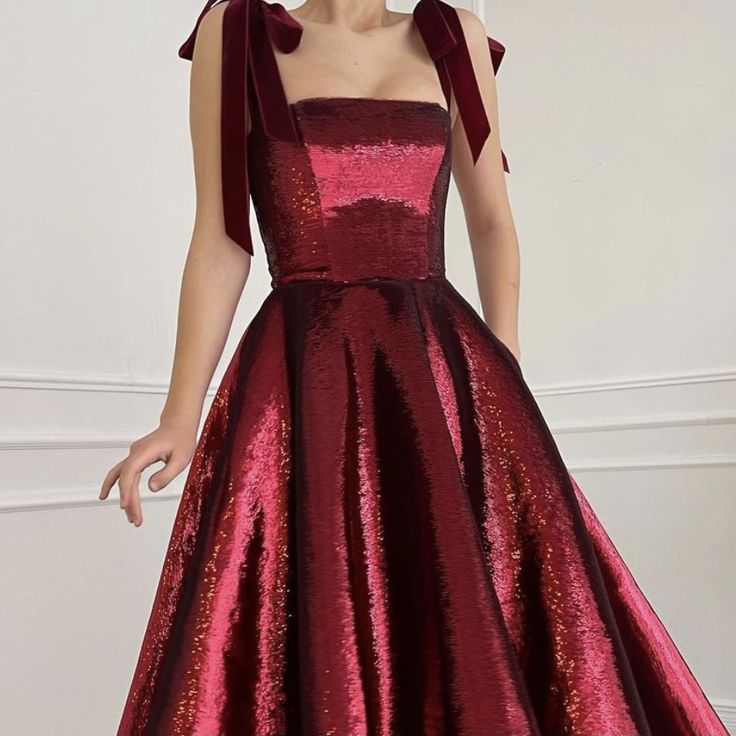 Red shiny elegant spaghetti strap long sequined ball gown evening dress party dress nv3538