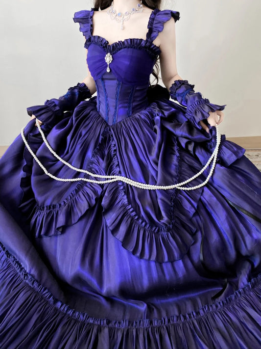 Purple Vintage Fashion Elegant Long Satin Floor Length Ball Gown Evening Dress Party Dress nv4193