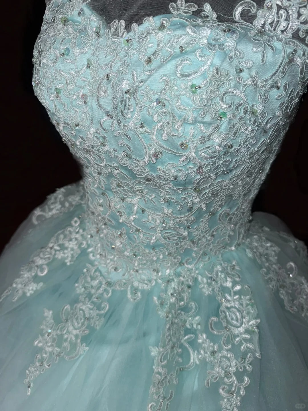 Blue Elegant Long Lace Tulle Ball Gown Evening Dress nv4922