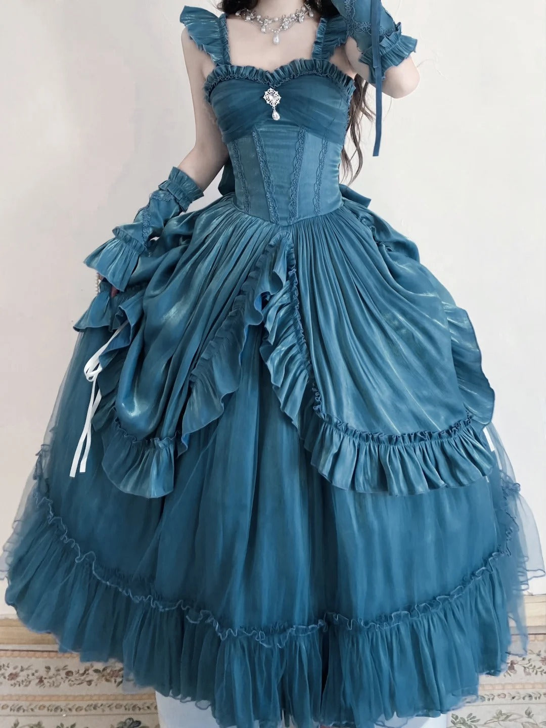 Light Blue Mysterious Vintage Fashion Elegant Long Satin Floor Length Ball Gown Evening Dress Party Dress nv4194