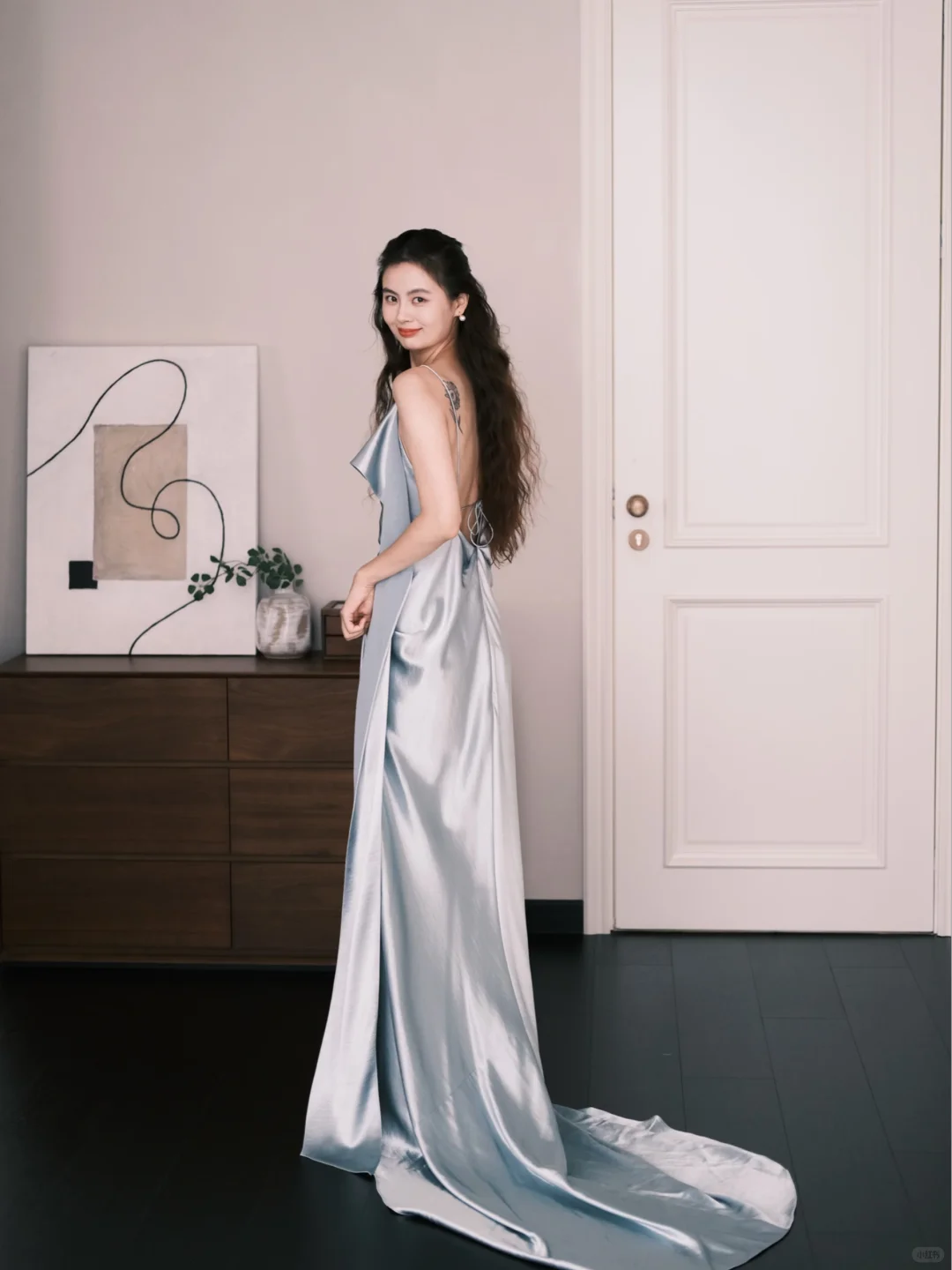 Light Ice Blue Spaghetti Strap Satin Mermaid Prom Dress Cowl Neck Evening Gown NV7206