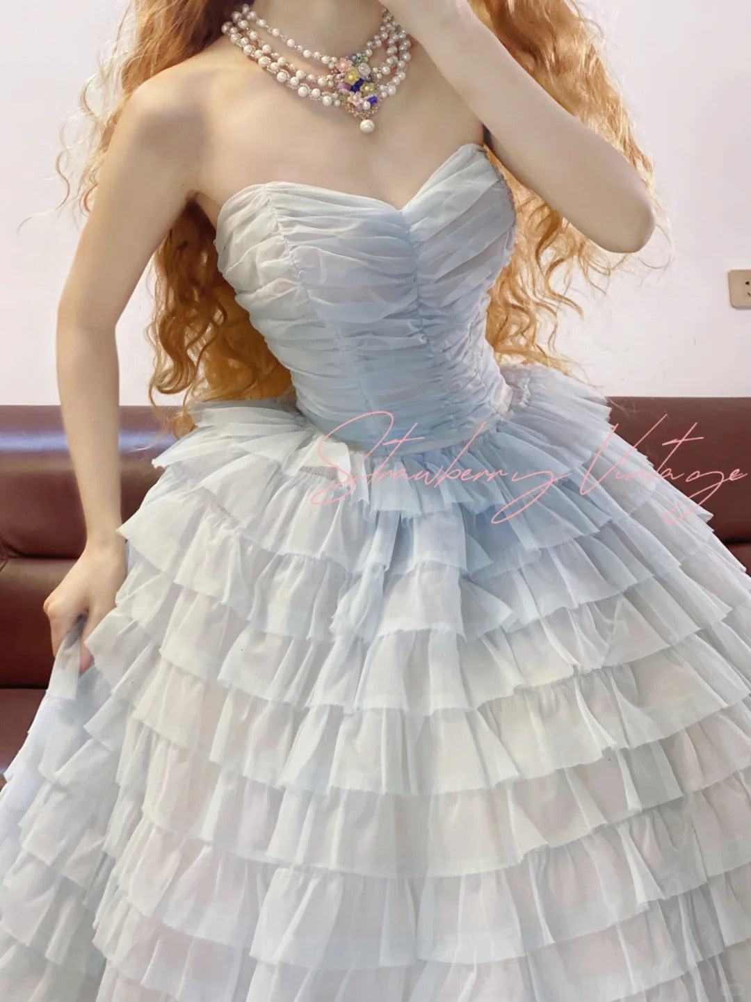 Pink Vintage Elegant Long Layered Princess Tulle Ball Gown nv5028