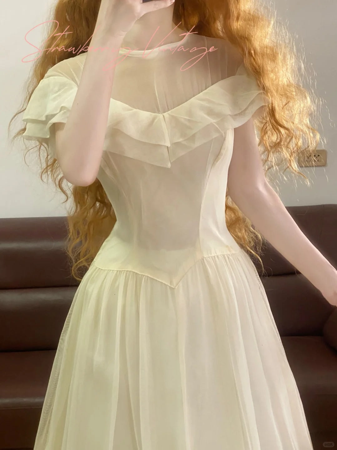 White Vintage Elegant Floral Long Tulle Garden Party Dress nv5015