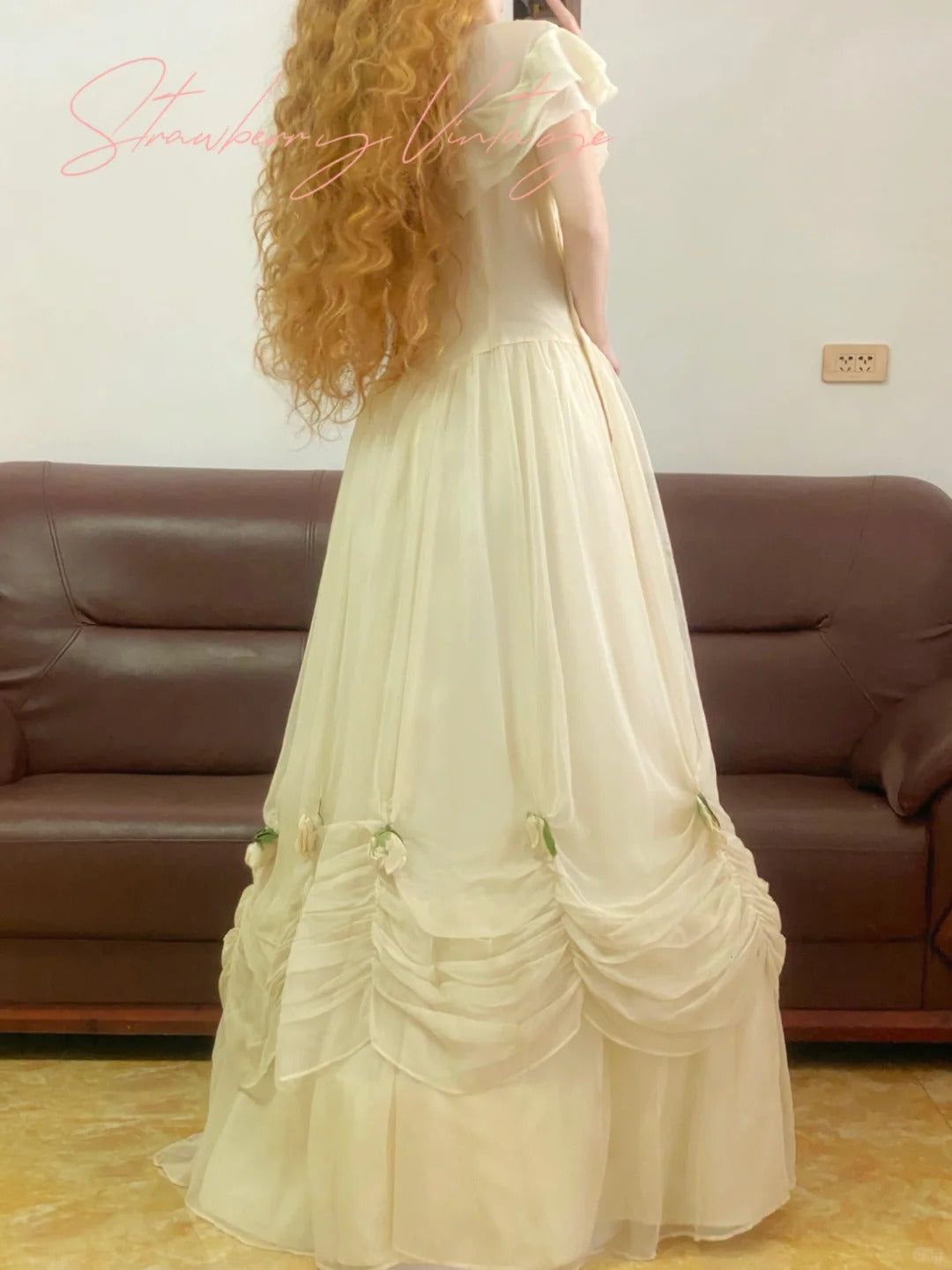 White Vintage Elegant Floral Long Tulle Garden Party Dress nv5015