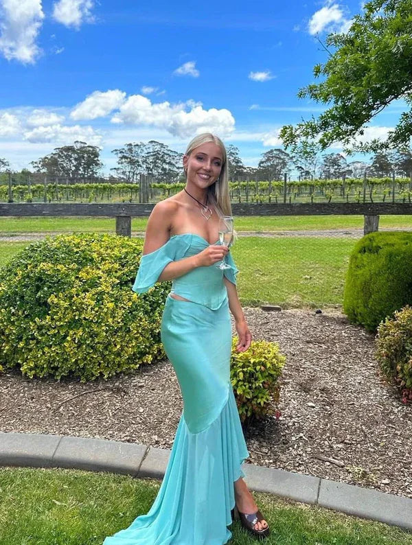 Jade Ruffle Sleeve Corset Maxi Women Long Skirts 2 Pieces Sexy Short Sleeve nv1649