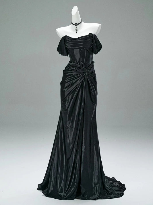 Black Elegant Satin Long Prom Dress Evening Dress Graduation Dress nv4225