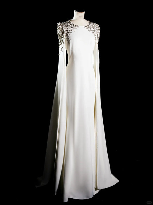 White gorgeous beaded long sleeves fashion long ball gown evening dress party dress nv4359