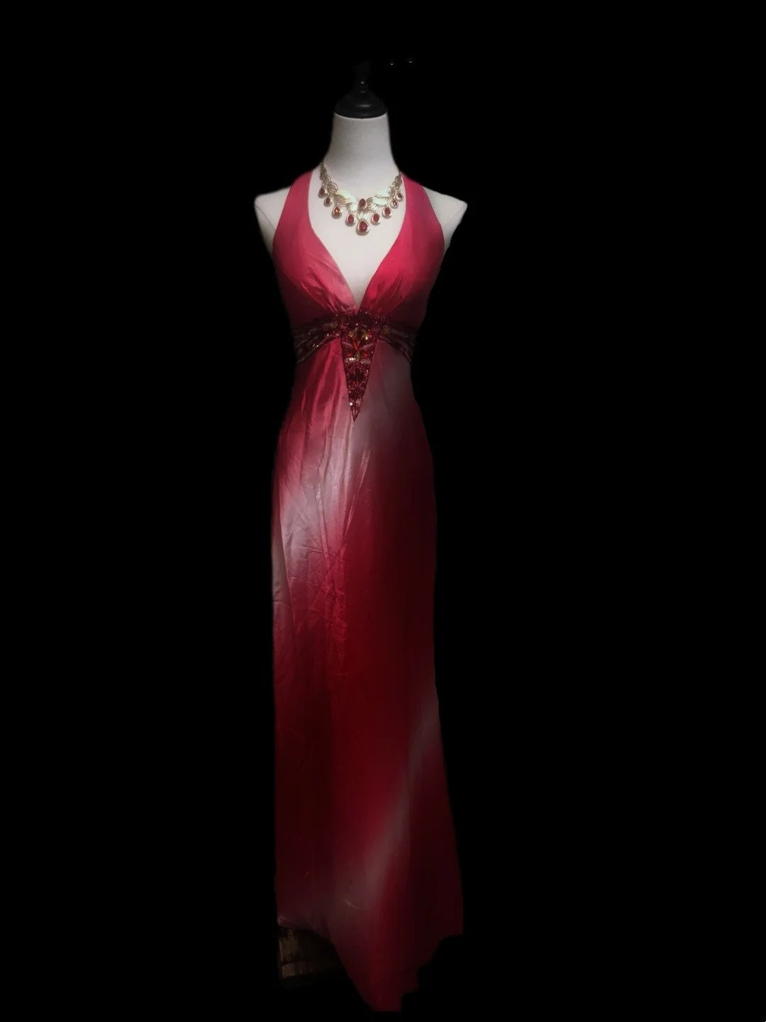 Pink Fashion Gradient V-neck Exquisite Gem Beaded Long Chiffon Ball Gown Evening Gown Party Gown Prom Dress nv3913