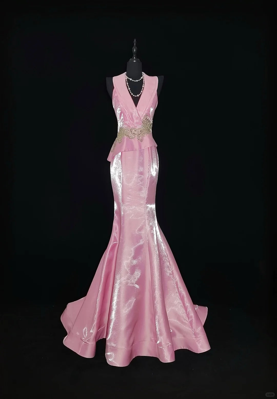 Pink Elegant Fashion Exquisite Beading Long Satin Mermaid Slim Floor Length Train Ball Gown Evening Dress Prom Dress nv3870