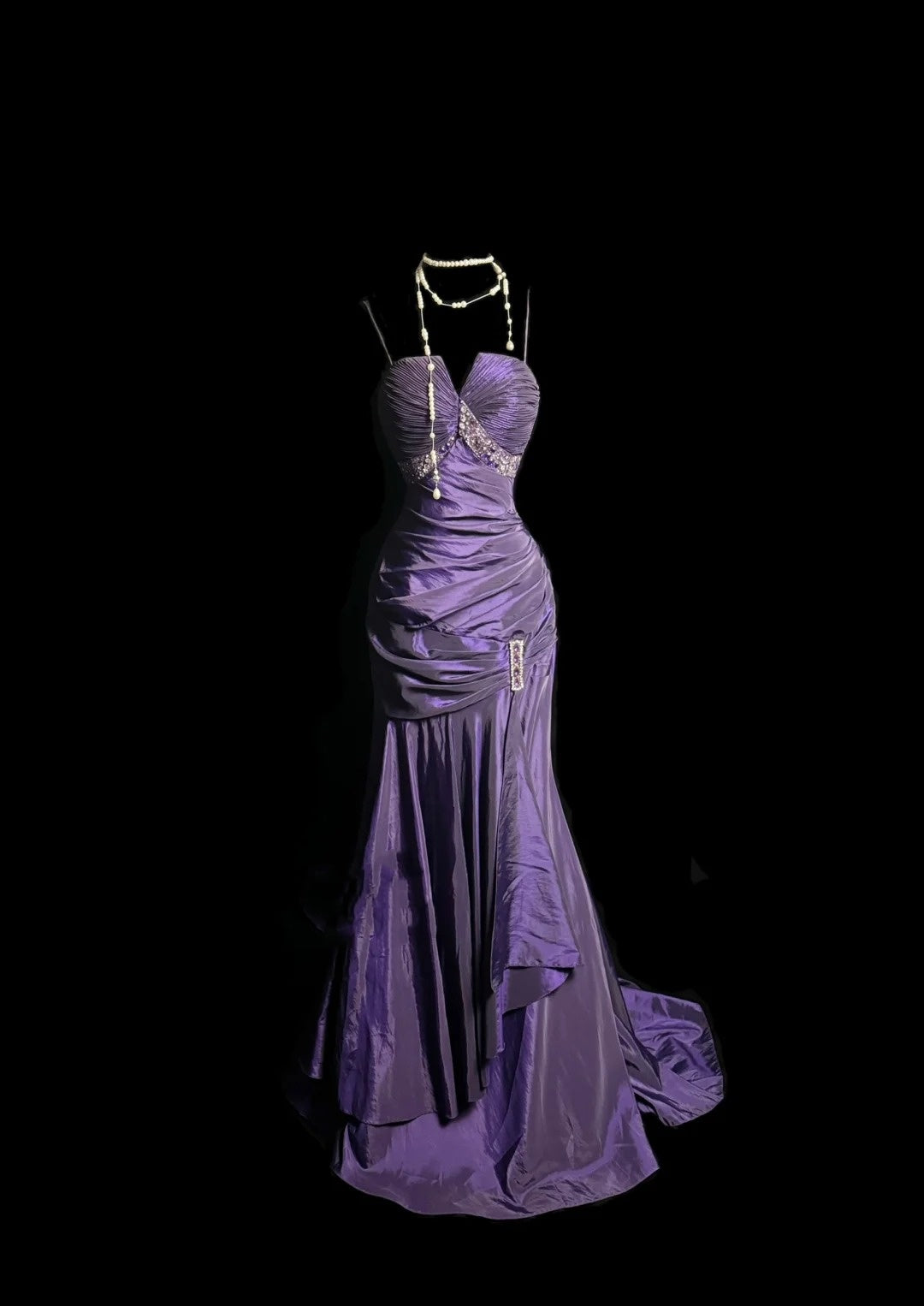 Purple Vintage Exquisite Gem Beads Fashion Elegant Spaghetti Straps Long Floor Length Satin Ball Gown Evening Gown Birthday Dress nv4140