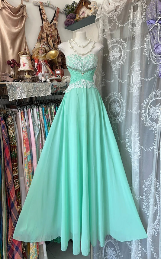 Mint Green Vintage Long Chiffon Ball Gown Evening Dress Party Dress nv4365