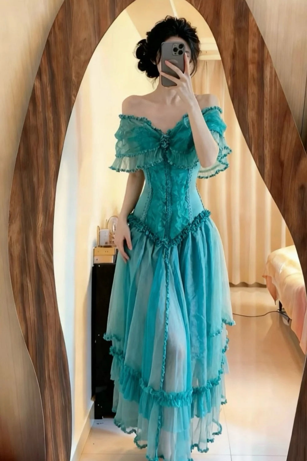 Robe de soirée longue en tulle bleu NV6673