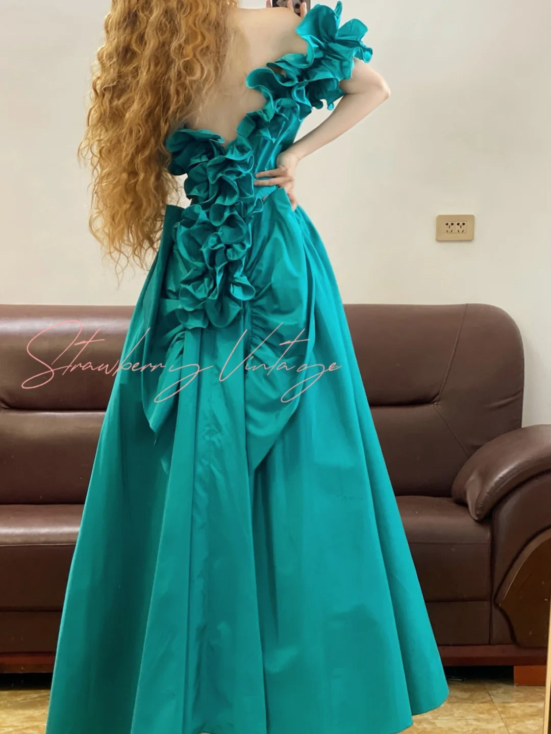 Teal Vintage Elegant Satin Long Princess Ball Gown Evening Dress Party Dress nv5002