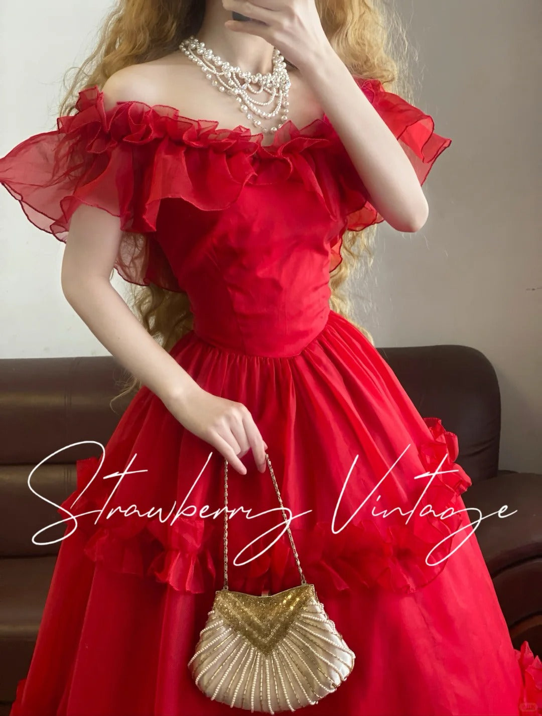 Robe de bal longue et élégante en tulle de princesse rouge nv5035