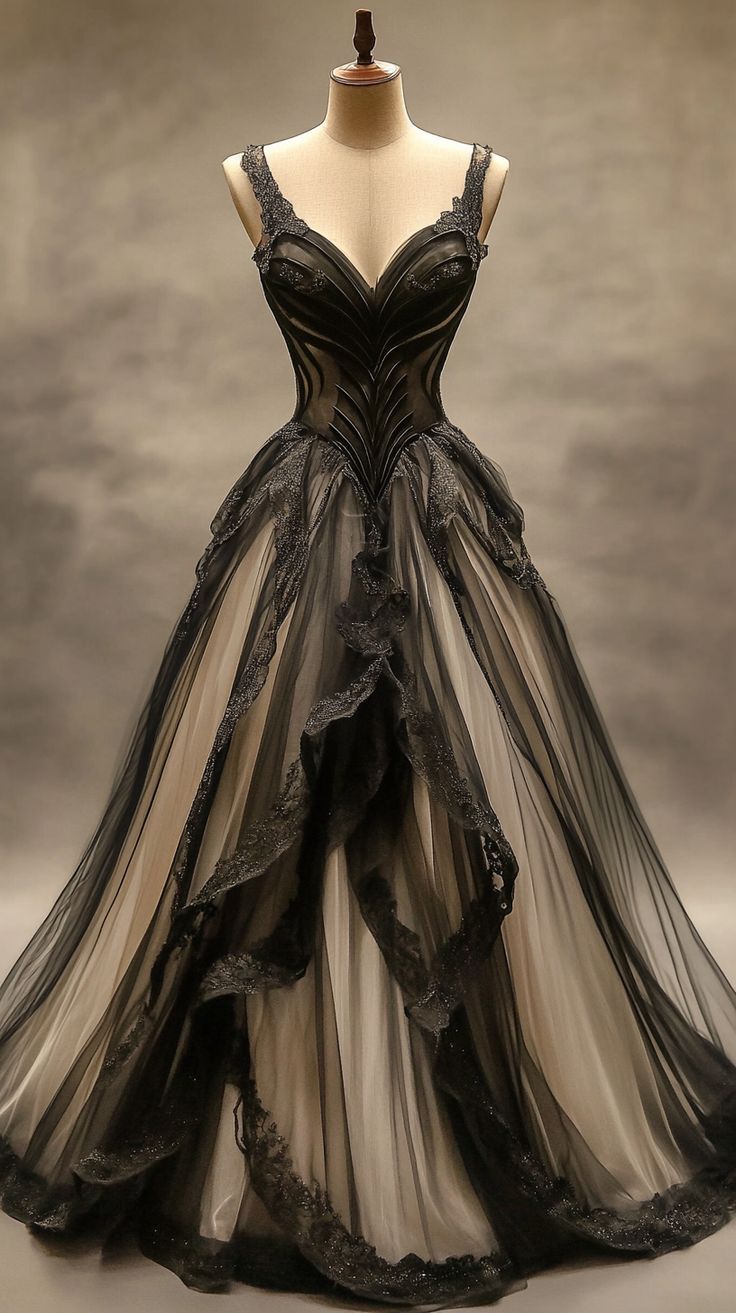 Robe de cour longue en tulle dégradé noir et nude NiceVestidos NV6210