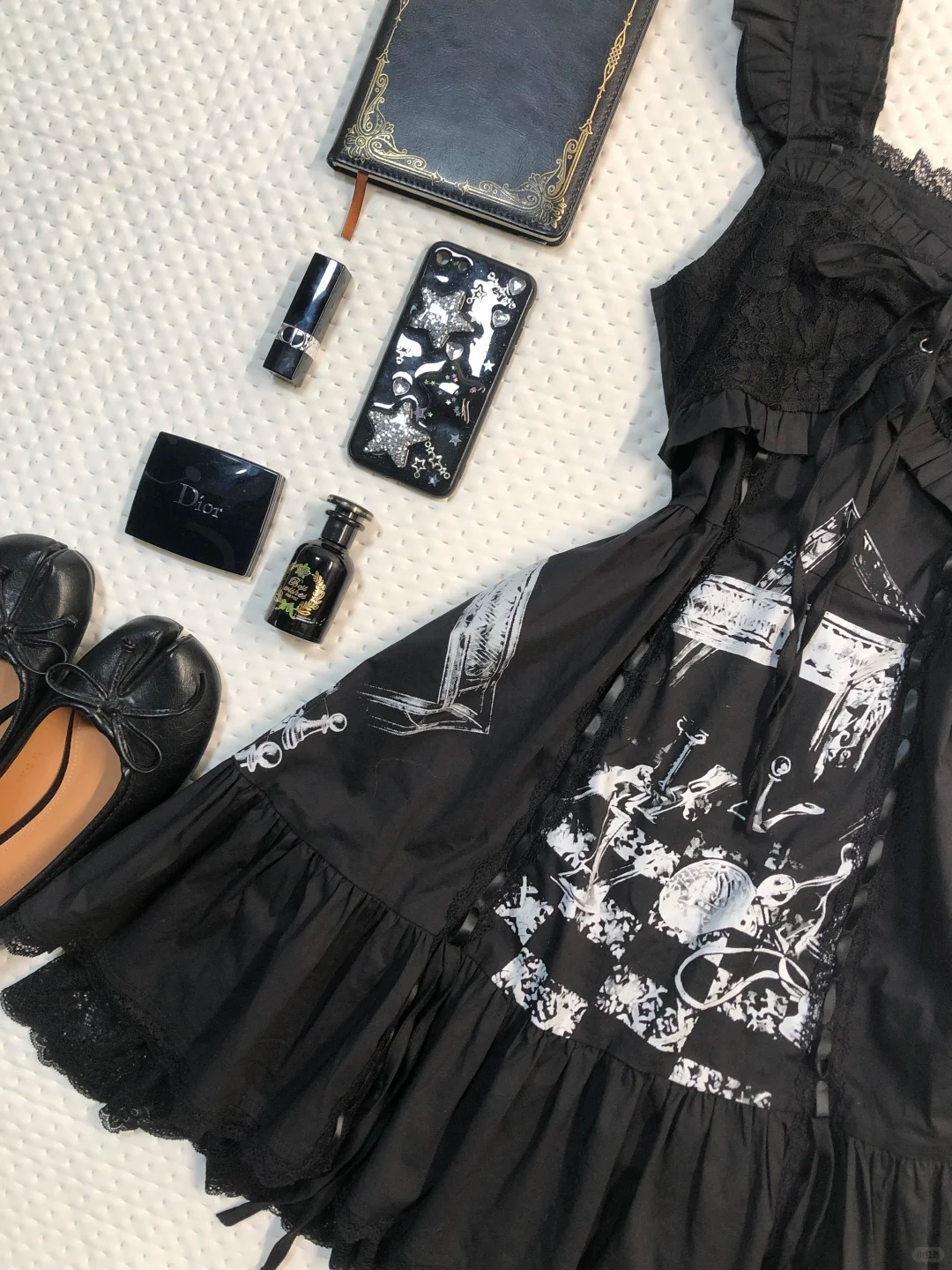 Black Chess Print Midi Homecoming Dress Ruffle Wide Strap Lace Lolita Vintage Cocktail Gown NV6929