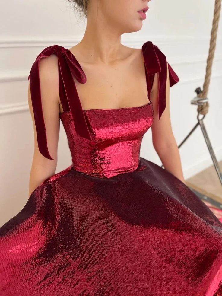 Red shiny elegant spaghetti strap long sequined ball gown evening dress party dress nv3538
