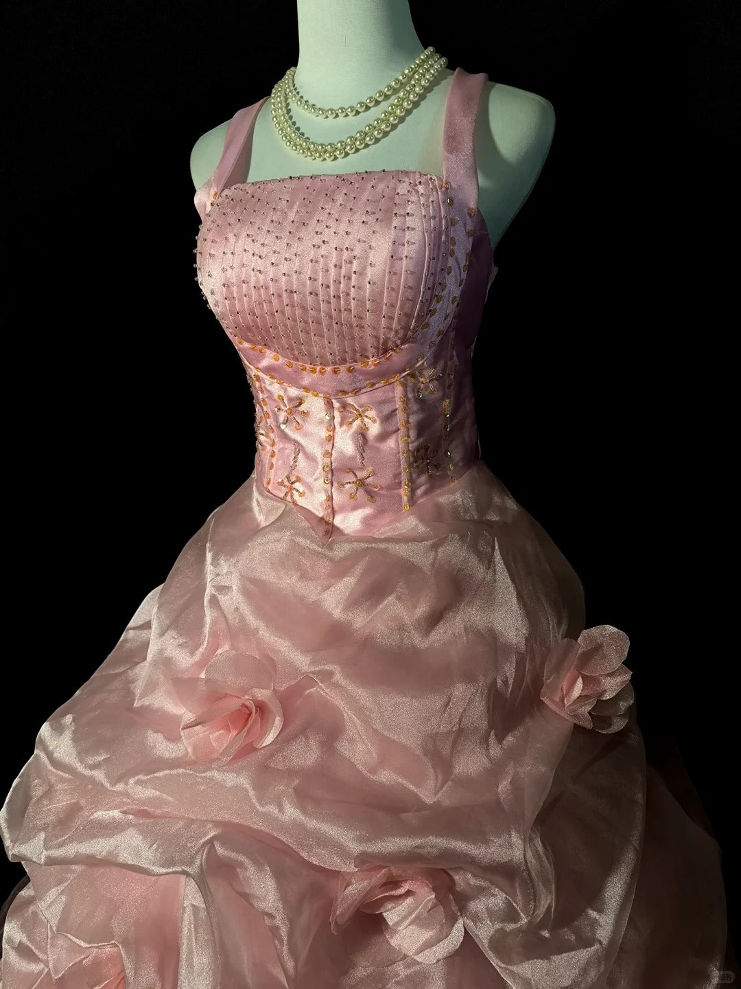 Pink Beaded Floral Elegant Long Tulle Ball Gown Evening Dress nv4783