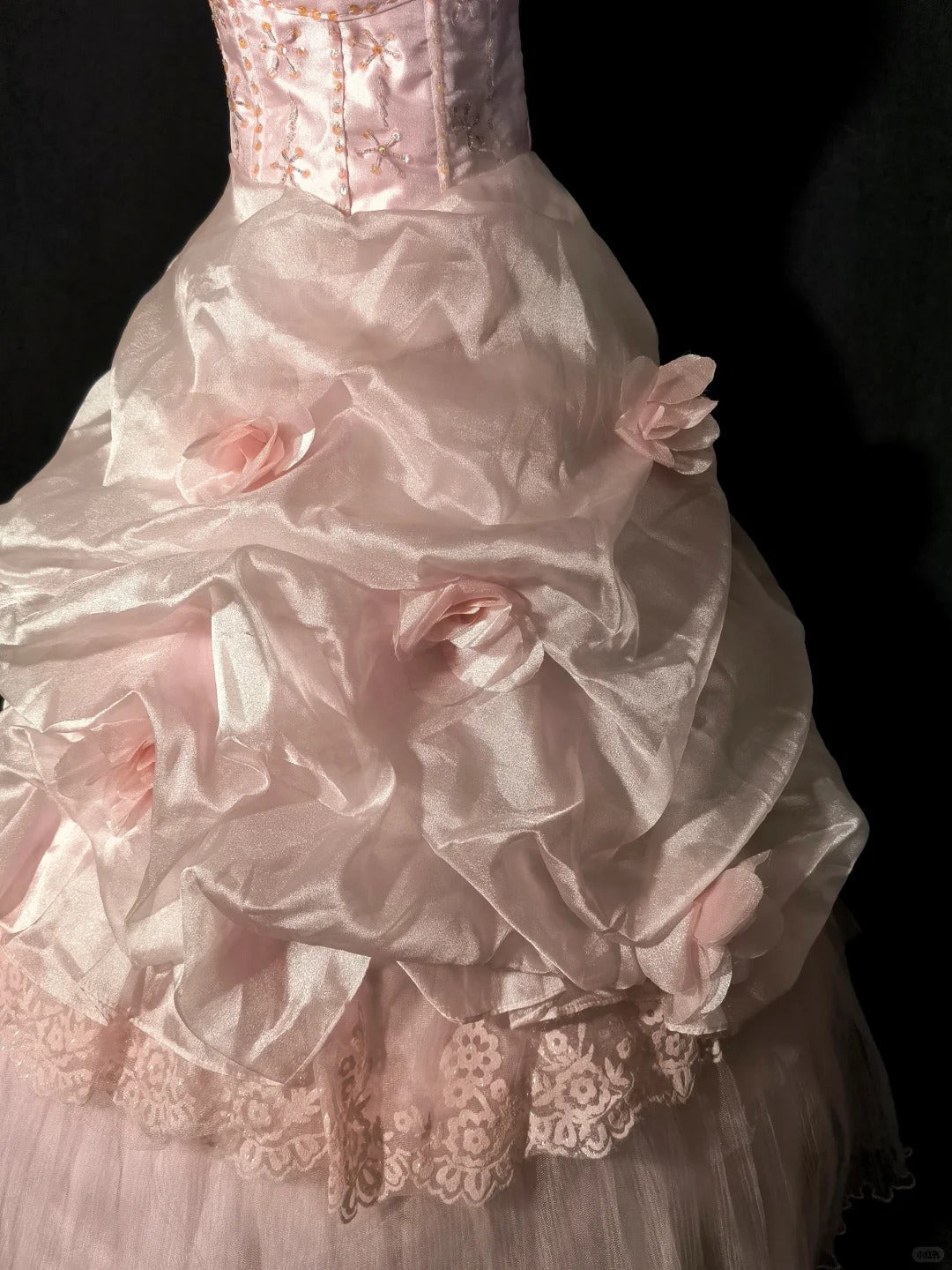 Pink Beaded Floral Elegant Long Tulle Ball Gown Evening Dress nv4783