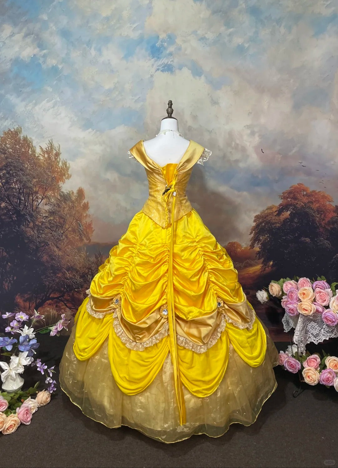 Yellow shiny exquisite rhinestone sequined satin tulle floor-length retro long ball gown nv5158