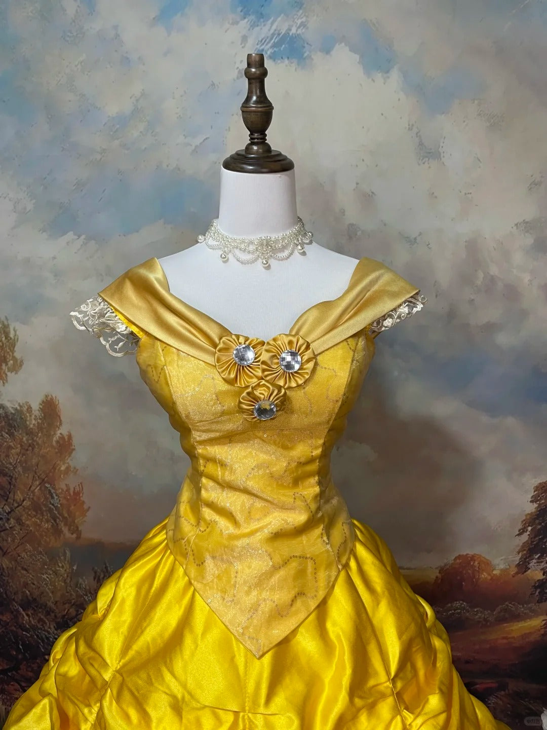 Yellow shiny exquisite rhinestone sequined satin tulle floor-length retro long ball gown nv5158