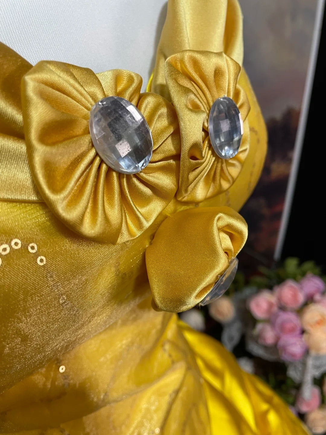 Yellow shiny exquisite rhinestone sequined satin tulle floor-length retro long ball gown nv5158