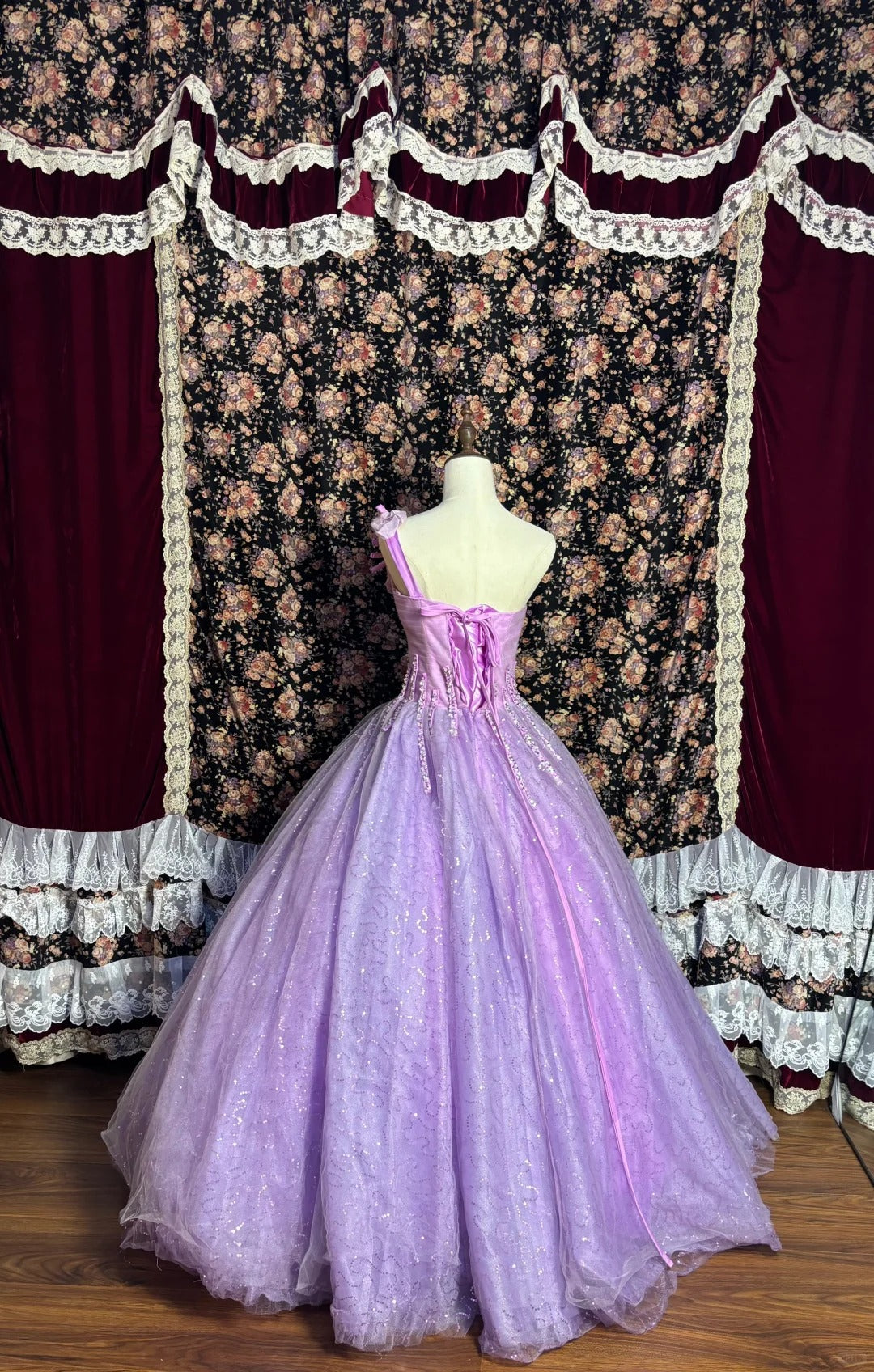 Purple Sparkling Fairy Elegant Exquisite Beaded Floral Long Floor Length Tulle Ball Gown Evening Gown Party Dress nv4013