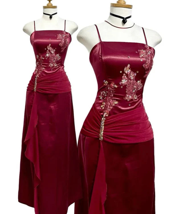 Burgundy Prom Dress Long Satin Formal Evening Dress Evening Dress Party Dress nv4162