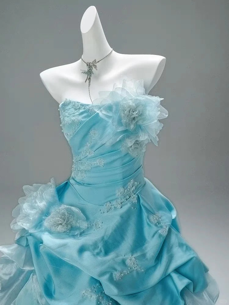 Blue stylish elegant long tulle ball gown evening dress nv4776
