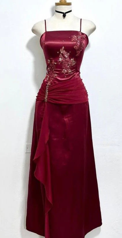 Burgundy Prom Dress Long Satin Formal Evening Dress Evening Dress Party Dress nv4162