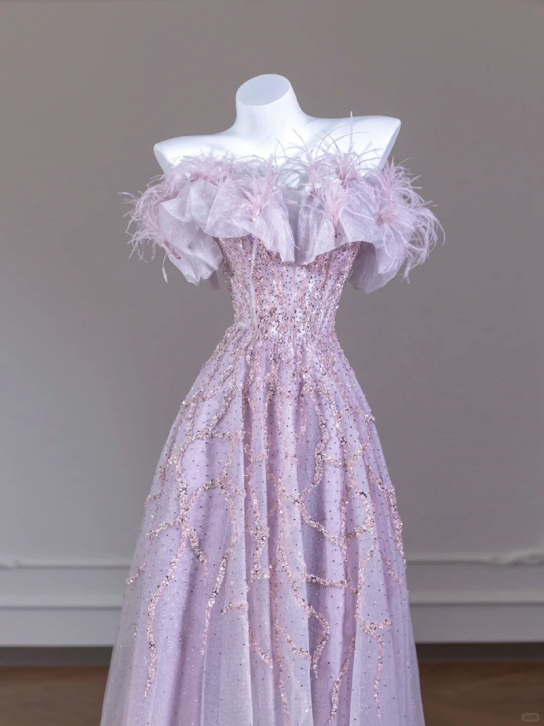Purple Sparkling Beaded Feather Long Prom Dress nv4968