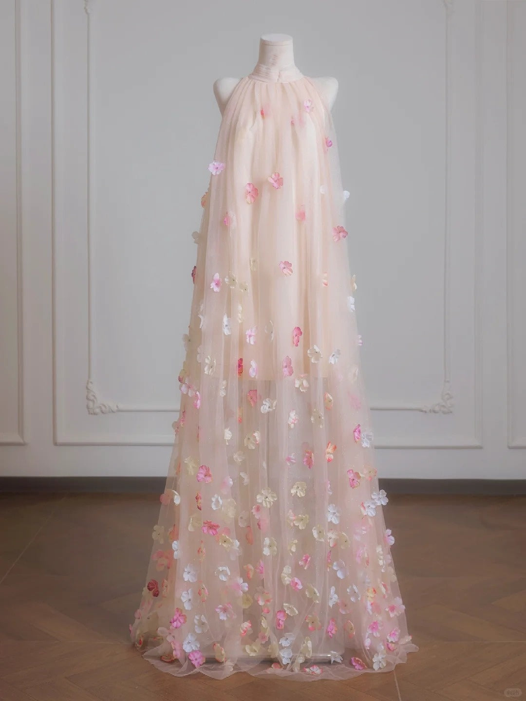 Pink Floral Elegant Long Tulle Prom Dress Evening Dress Party Dress nv4955