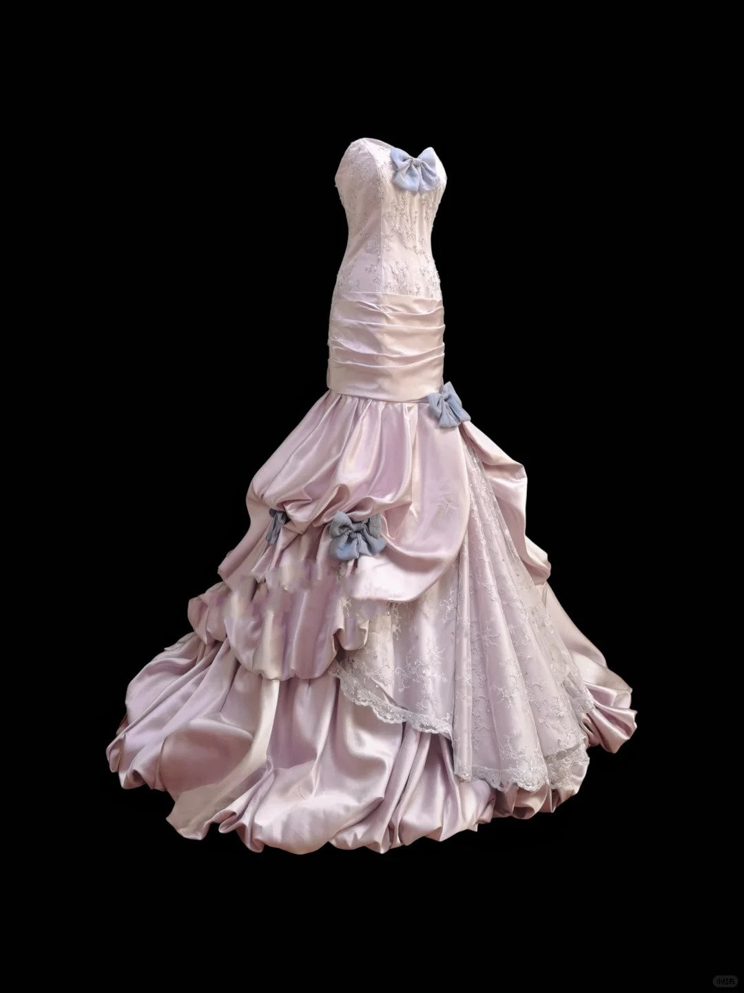 Pink Sweet Lace Bow Long Tulle Satin Princess Ball Gown Evening Dress Party Dress Adult Ceremony Dress Birthday Dress nv4199