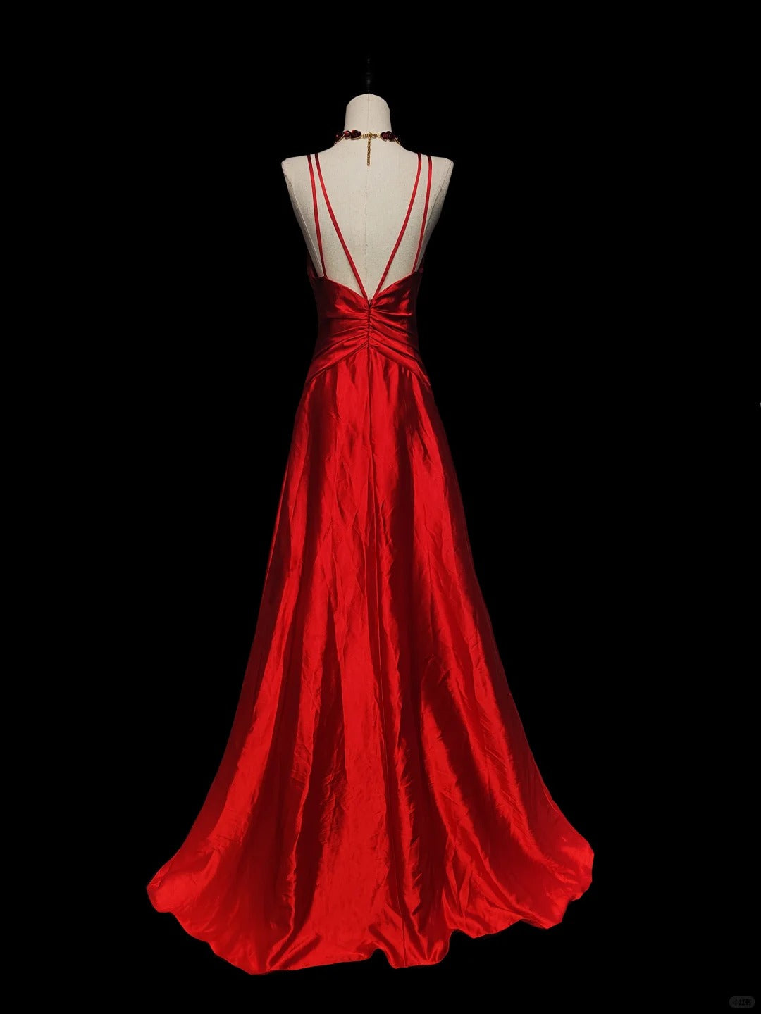 Red shiny fashion elegant V-neck long mermaid slim fishtail skirt satin floor-length train ball gown evening dress party dress prom dress nv3863