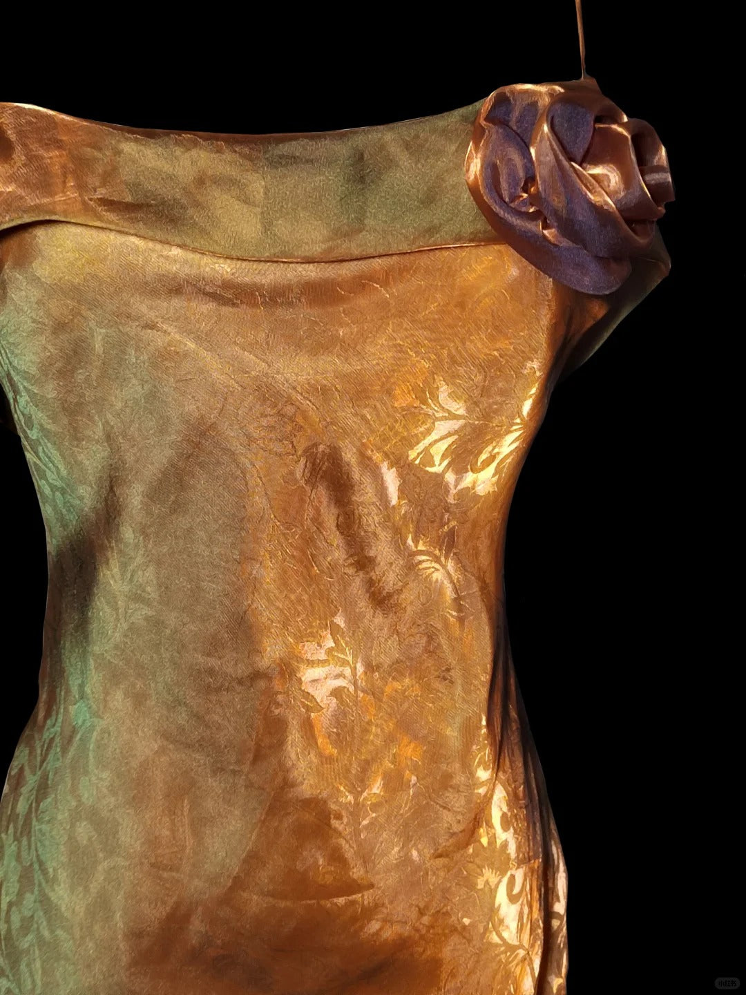 Golden green gorgeous fashionable elegant dark pattern long spaghetti straps satin mermaid tail prom dress evening dress birthday party dress prom dress nv3968