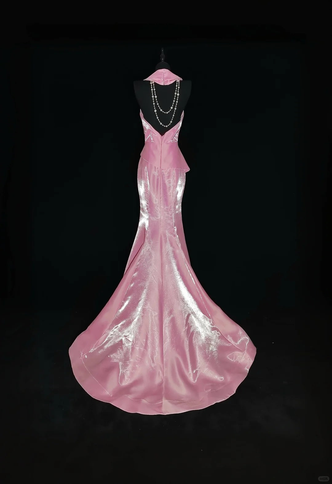 Pink Elegant Fashion Exquisite Beading Long Satin Mermaid Slim Floor Length Train Ball Gown Evening Dress Prom Dress nv3870