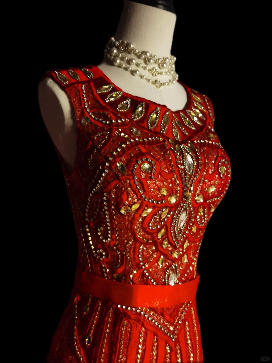 Red luxury gorgeous retro fashion elegant exquisite gemstone beaded long tulle floor-length tail prom dress evening dress hand-made custom heavy industry dress nv3941