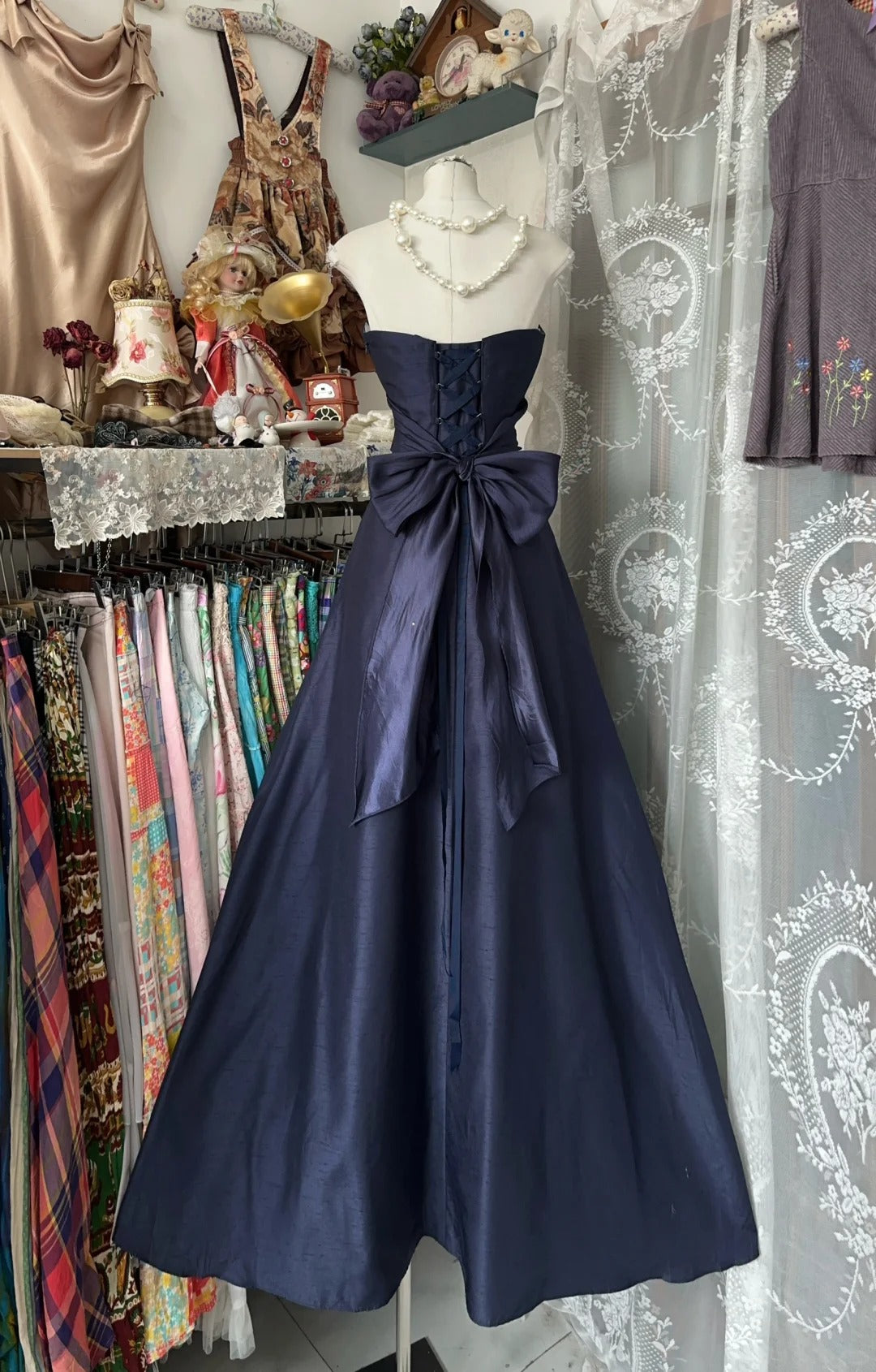 Purple Vintage Long Satin Prom Gown Evening Dress Party Dress nv4366