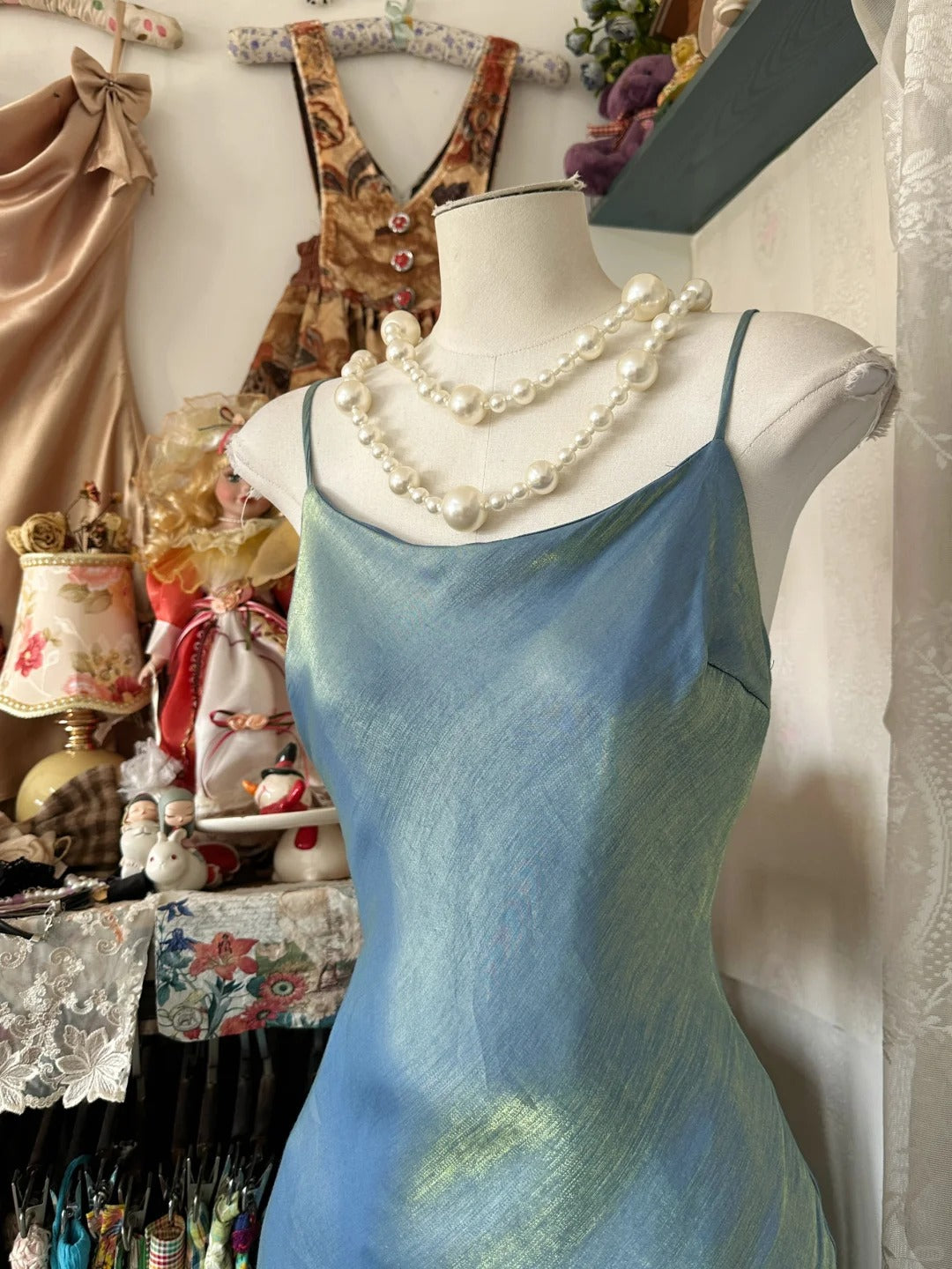 Blue Shiny Mermaid Retro Elegant Long Satin Homecoming Dress Birthday Party Dress nv4627