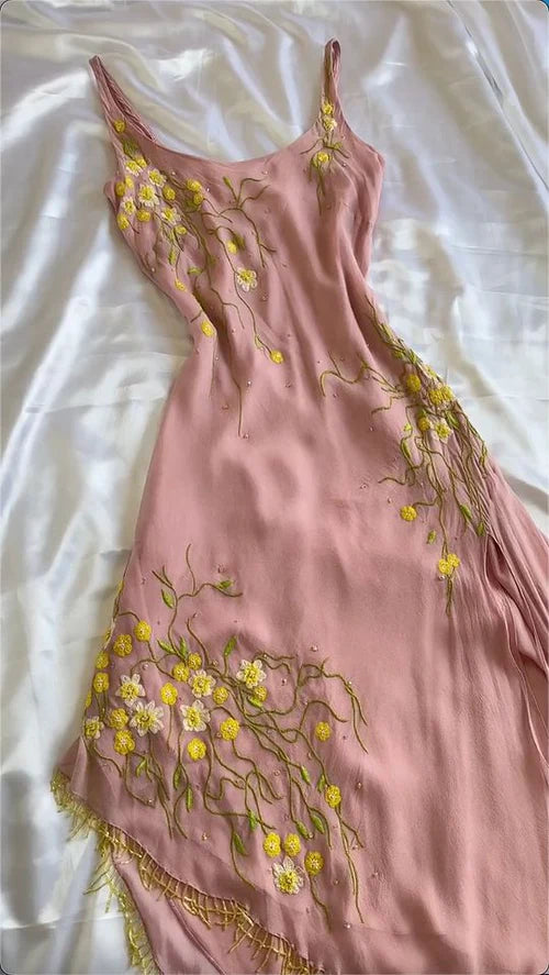 Pink Embroidery Party Dress Vintage Prom Dress Evening Dress New Formal Gowns nv5350