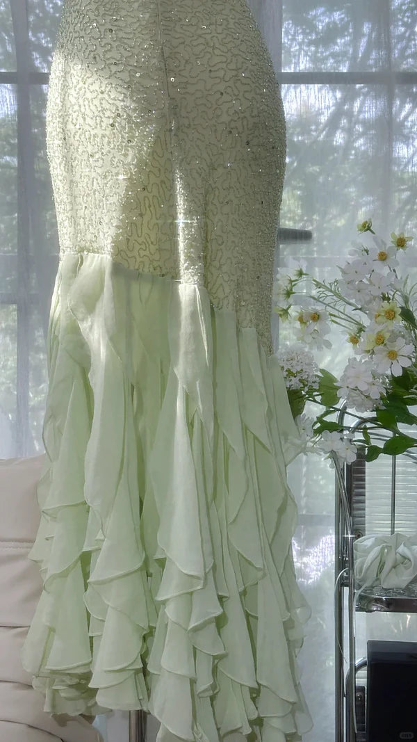 Green Mermaid Formal Dress Vintage Long Chiffon Party Dress Evening Dress Prom Dresses nv4326